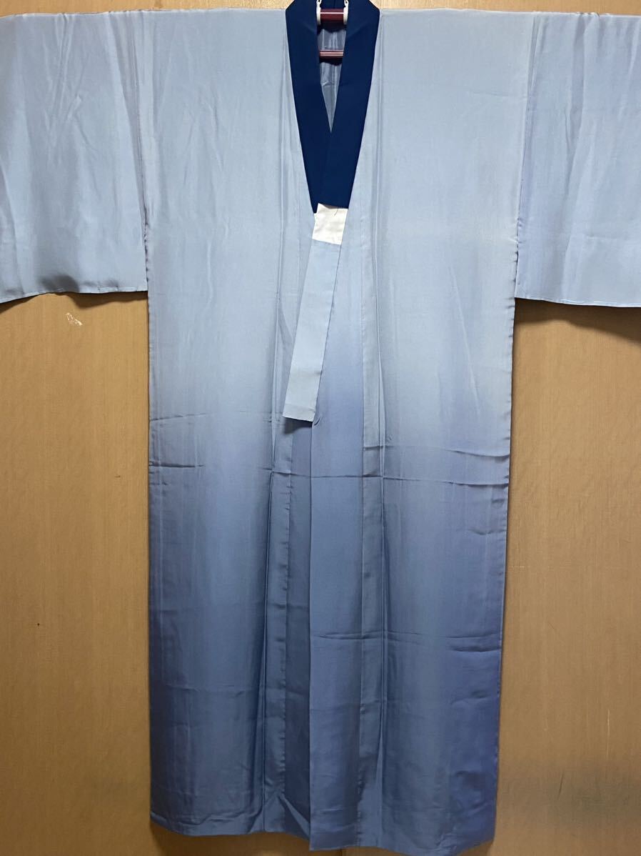  unused upbringing attaching * excellent article!.! blue . gradation Tokai road . 10 three next [..][ Okazaki ] for man silk . long kimono-like garment . river wide -ply 