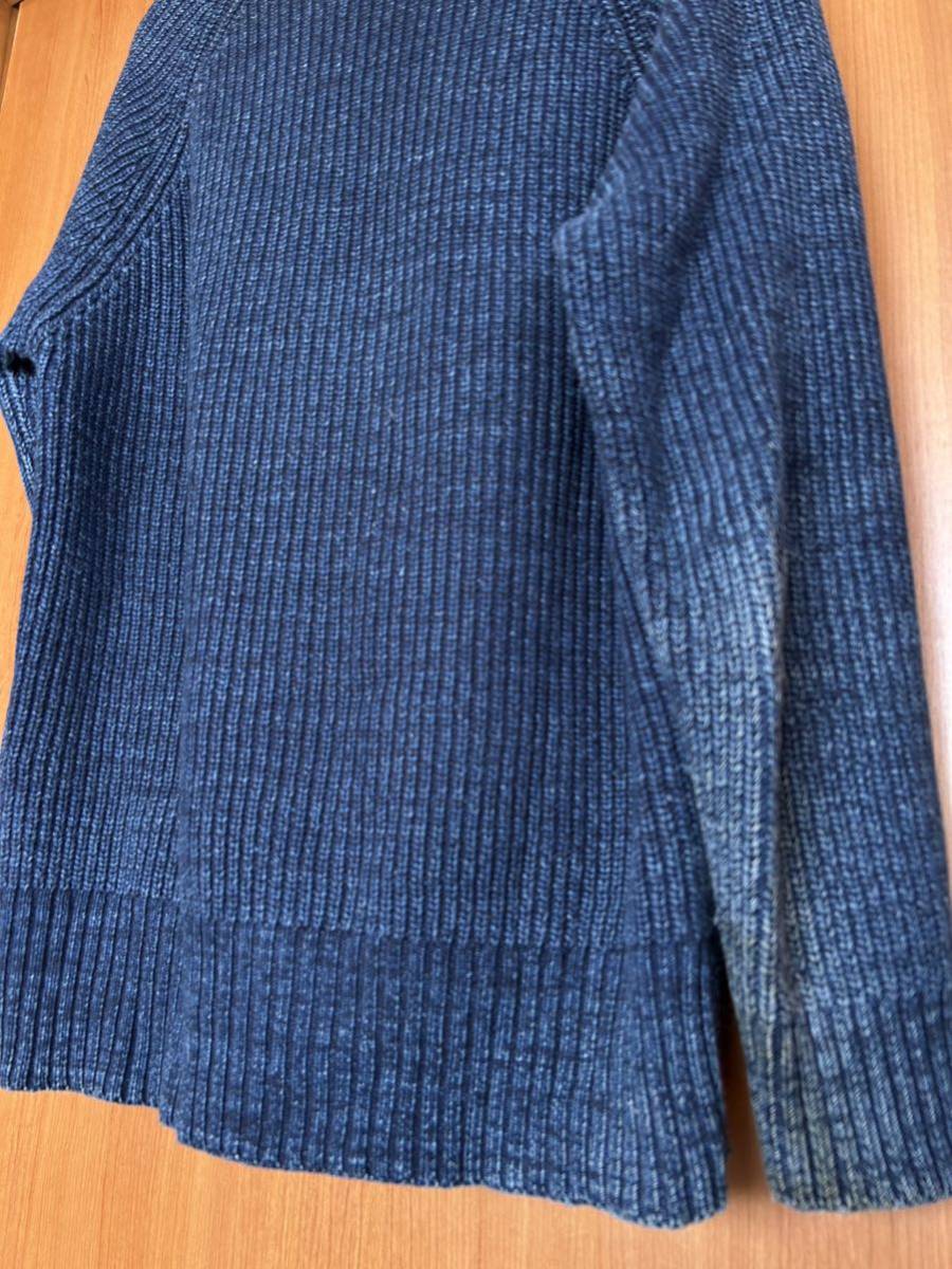 Blue Blueブルーブルー☆USED加工 藍染 インディゴブルーコットンニット セーター クルーネック 長袖 トップス サイズ1の画像8