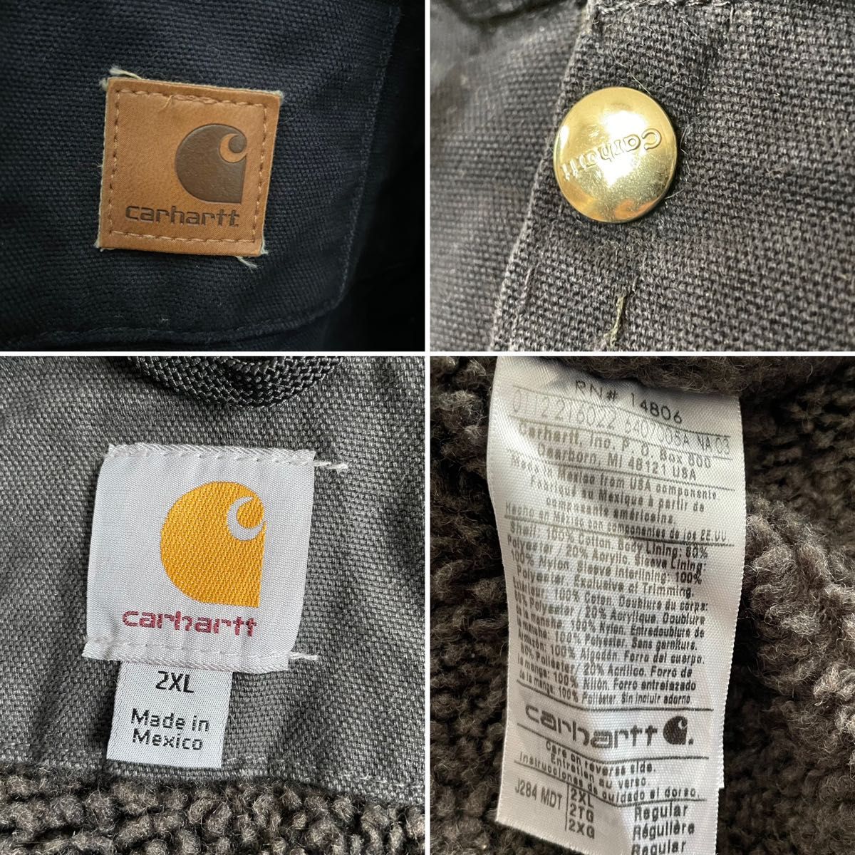 【希少デザイン♪】carhartt カーハート　ダックジャケット　裏ボア　革パッチ　ネイビー　ビッグシルエット