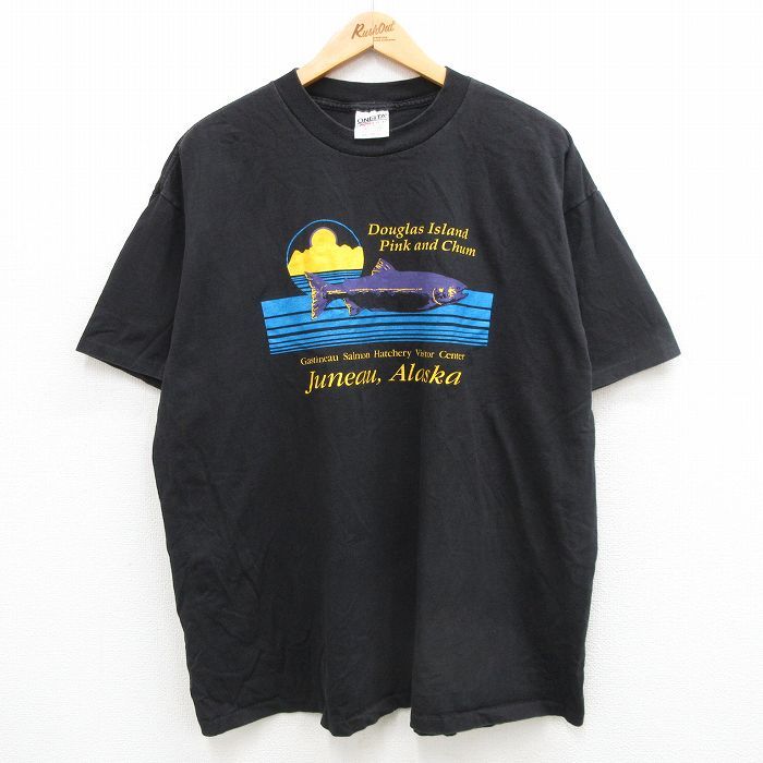 XL/古着 オニータ ONEITA 半袖 ビンテージ Tシャツ メンズ 90s 魚 大きいサイズ コットン クルーネック 黒 ブラック 24feb29 中古_画像1