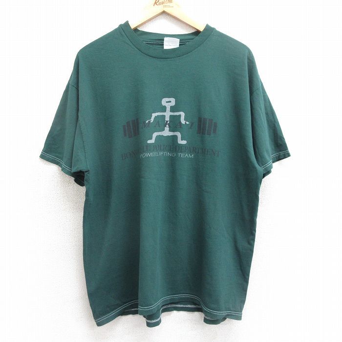 XL/古着 ヘインズ 半袖 ビンテージ Tシャツ メンズ 00s パワーリフティング 大きいサイズ コットン クルーネック 緑 グリーン 24feb29 中古_画像1