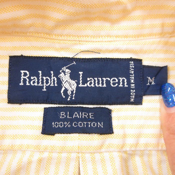 XL/古着 ラルフローレン 半袖 ブランド シャツ メンズ 90s ワンポイントロゴ BLAIRE オックスフォード 大きいサイズ コットン ボタンダウン_画像5