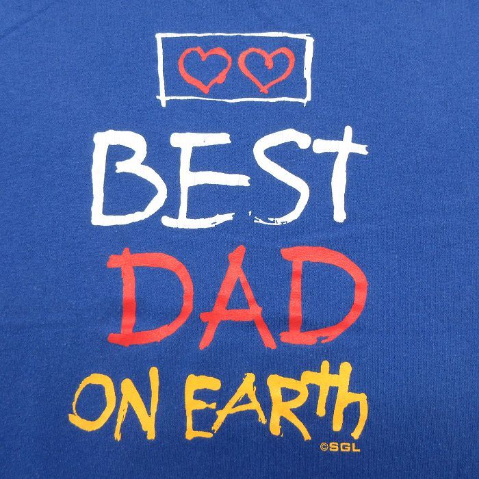 L/古着 半袖 ビンテージ Tシャツ メンズ 80s BEST DAD ON EARTH クルーネック 青 ブルー 23apr27 中古 3OF_画像2