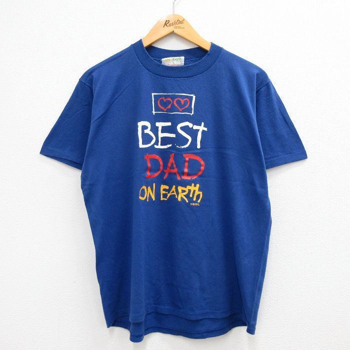 L/古着 半袖 ビンテージ Tシャツ メンズ 80s BEST DAD ON EARTH クルーネック 青 ブルー 23apr27 中古 3OF_画像1