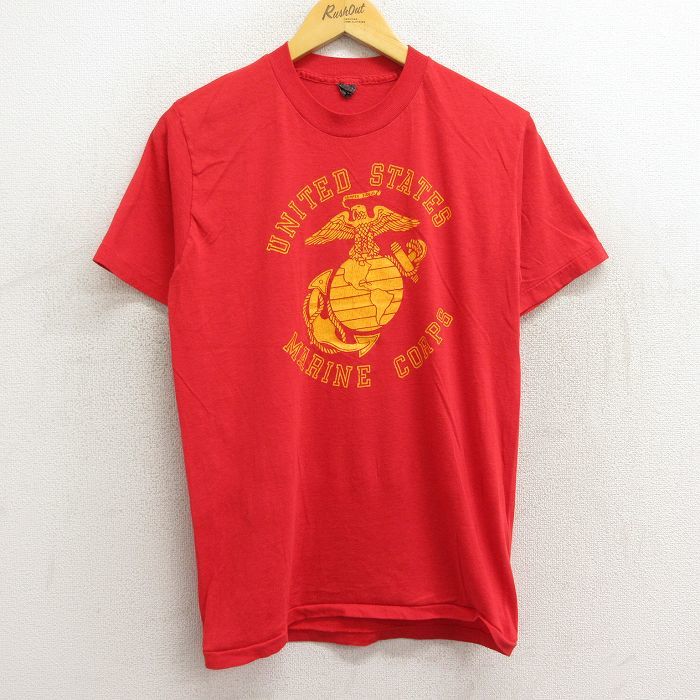 M/古着 半袖 ビンテージ Tシャツ メンズ 80s ミリタリー マリンコープス USMC クルーネック 赤 レッド 23jun07 中古 3OF_画像1