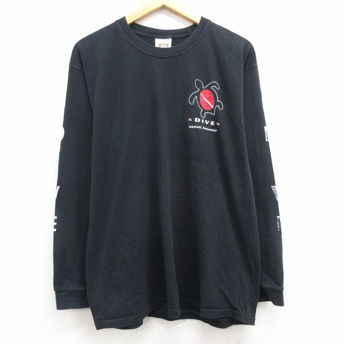 L/古着 長袖 ビンテージ Tシャツ メンズ 00s カメ DIVE 黒 ブラック 24mar02 中古_画像2