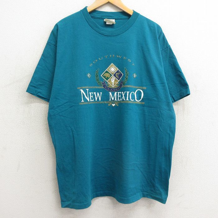 XL/古着 半袖 ビンテージ Tシャツ メンズ 90s ニューメキシコ 大きいサイズ コットン クルーネック 青緑 24mar05 中古_画像1