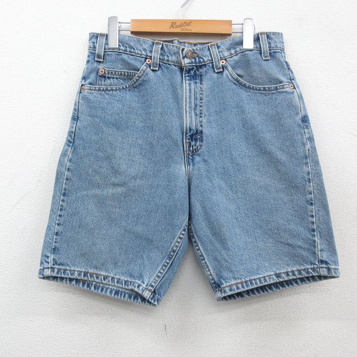 W32/古着 リーバイス Levis 505 ショート パンツ ショーツ メンズ 90s コットン 紺 ネイビー デニム spe 24mar06 中古 ボトムス 短パン シ_画像1