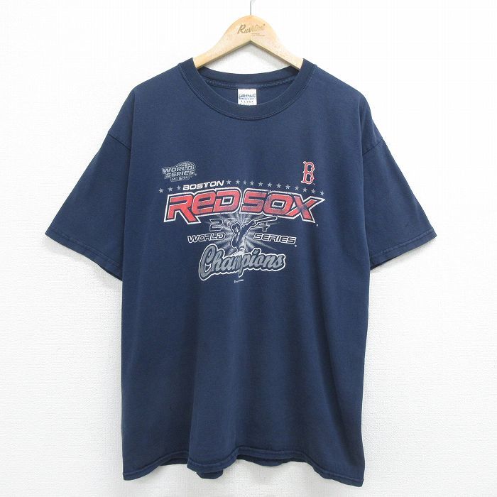 XL/古着 半袖 ビンテージ Tシャツ メンズ 00s MLB ボストンレッドソックス 大きいサイズ コットン クルーネック 紺 ネイビー メジャーリー_画像1