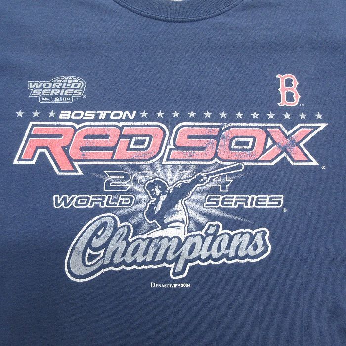 XL/古着 半袖 ビンテージ Tシャツ メンズ 00s MLB ボストンレッドソックス 大きいサイズ コットン クルーネック 紺 ネイビー メジャーリー_画像2