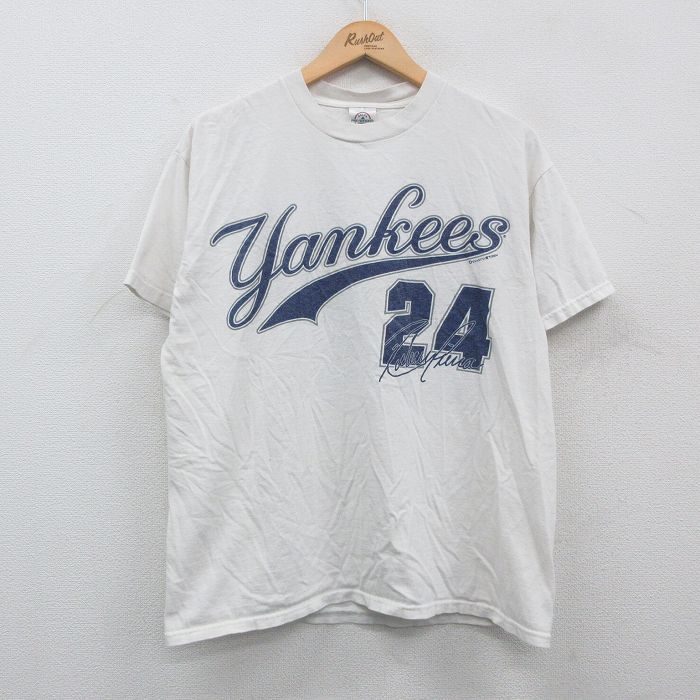 L/古着 半袖 ビンテージ Tシャツ メンズ 00s MLB ニューヨークヤンキース ルベーンシエラ コットン クルーネック 白 ホワイト メジャーリー_画像1