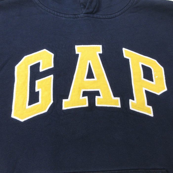 古着 ギャップ GAP 長袖 スウェット パーカー キッズ ボーイズ 子供服 ビッグロゴ 紺 ネイビー 23nov28_画像3