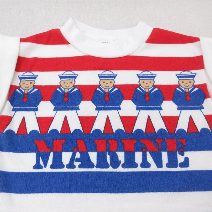 古着 ノースリーブ ビンテージ Tシャツ キッズ ボーイズ 子供服 80s MARINE 人 クルーネック 白他 ホワイト ボーダー spe 23jul28_画像3