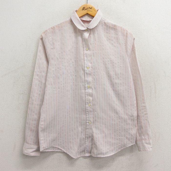  б/у одежда рубашка с длинным рукавом женский 80s незначительный розовый др. полоса 23aug22 б/у блуза tops 