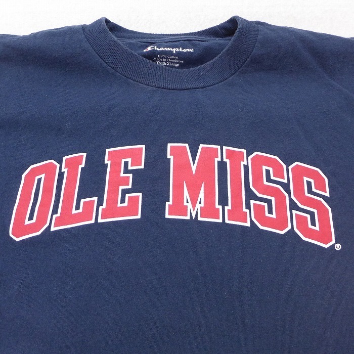 古着 チャンピオン champion 半袖 Tシャツ キッズ 子供服 ガールズ OLE MISS コットン クルーネック 紺 ネイビー 21jun11 中古_画像2