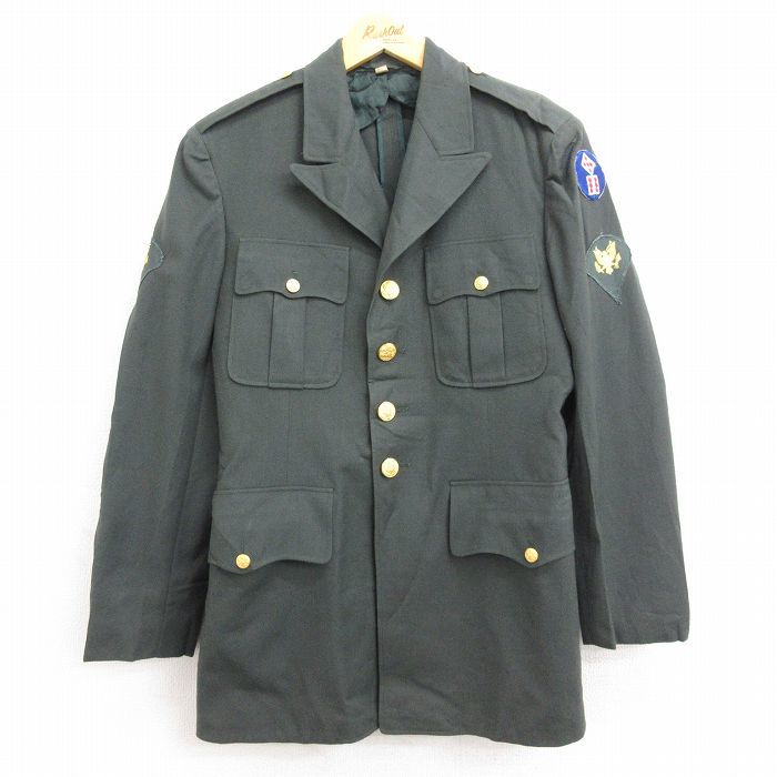 S/古着 長袖 ビンテージ ミリタリー ジャケット 将校服 メンズ 50s ウール 濃緑 グリーン 22nov11 中古 アウター フライト_画像1