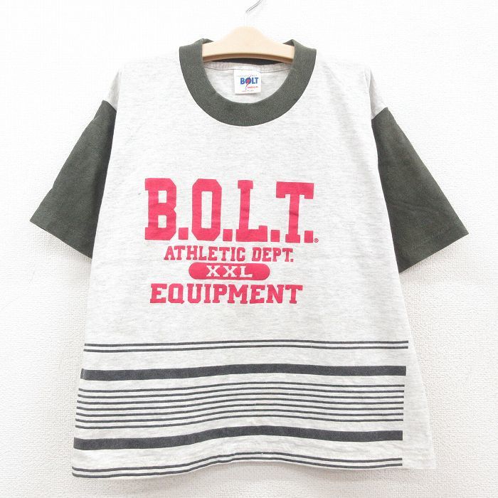 古着 ライトニングボルト 半袖 ビンテージ Tシャツ キッズ ボーイズ 子供服 90s ビッグロゴ コットン クルーネック グレー 霜降り他 sp_画像1