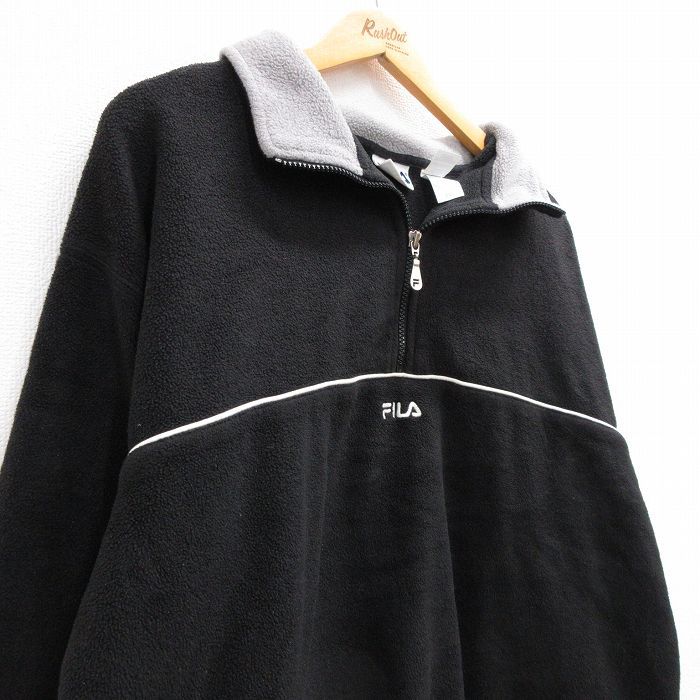 L/古着 フィラ FILA 長袖 ハーフジップ フリース ジャケット メンズ 90s ワンポイントロゴ 黒他 ブラック 23nov09 中古 アウター_画像2