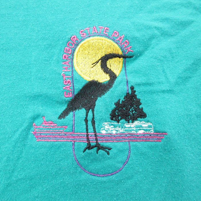 L/古着 半袖 ポロ シャツ メンズ 90s イーストハーバー州立公園 鳥 緑系 グリーン 23may12 中古 トップス_画像2