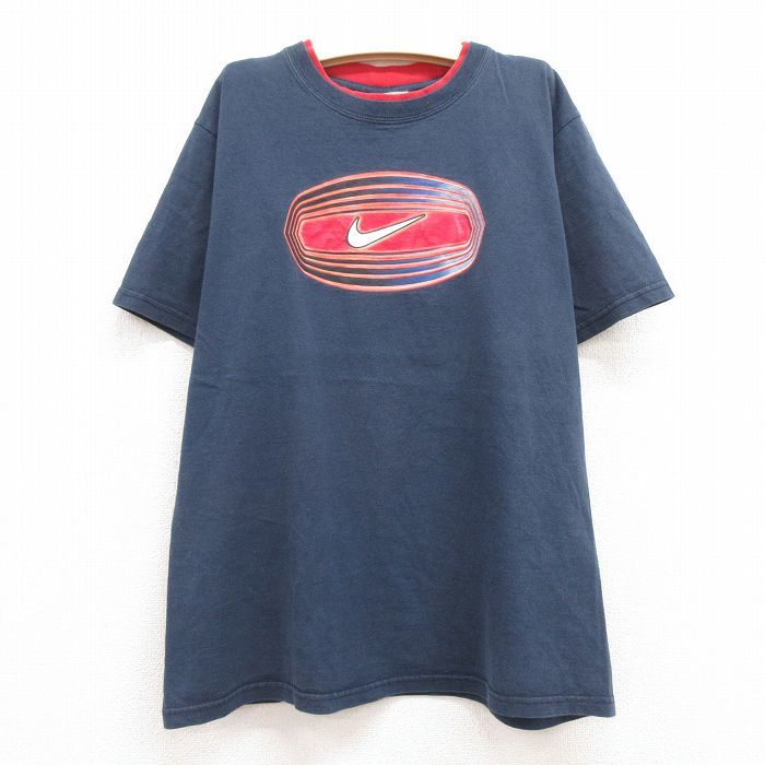  old clothes Nike NIKE short sleeves Vintage T-shirt Kids boys child clothes 00s big Logo cotton crew neck navy blue navy 23may16