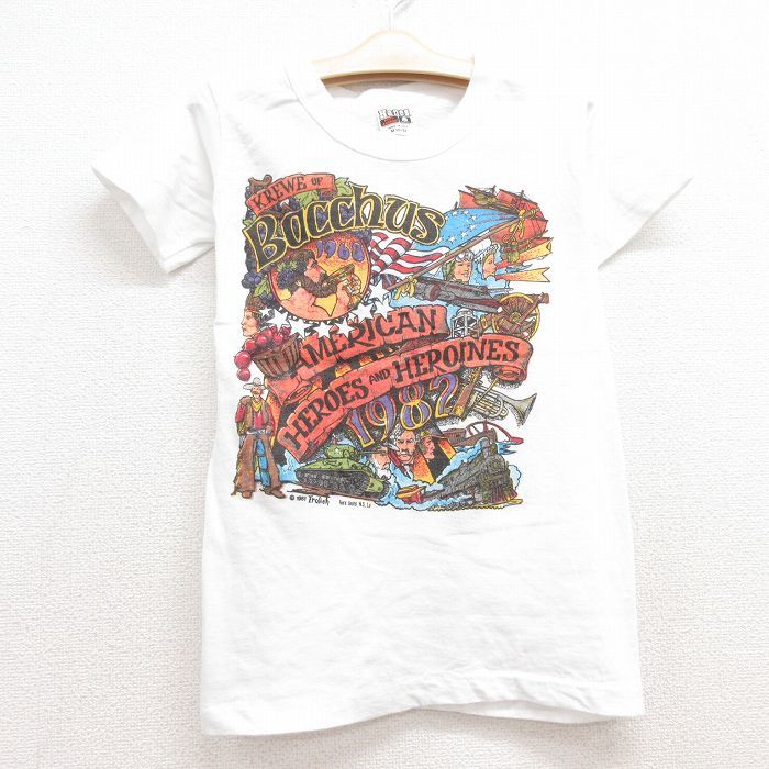 古着 ヘインズ 半袖 ビンテージ Tシャツ キッズ ボーイズ 子供服 80s Bacchus 戦車 カウボーイ コットン クルーネック 白 ホワイト spe_画像1