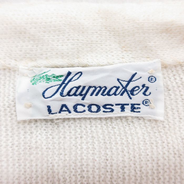 古着 ラコステ LACOSTE 長袖 ブランド ニット カーディガン レディース 70s Heymaker ワンポイントロゴ アクリル 白 ホワイト 23sep26_画像3