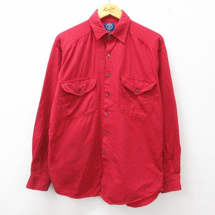 L/古着 ギャップ GAP 長袖 ブランド シャツ メンズ 90s コットン 赤他 レッド ストライプ 23jul06 中古 トップス_画像1