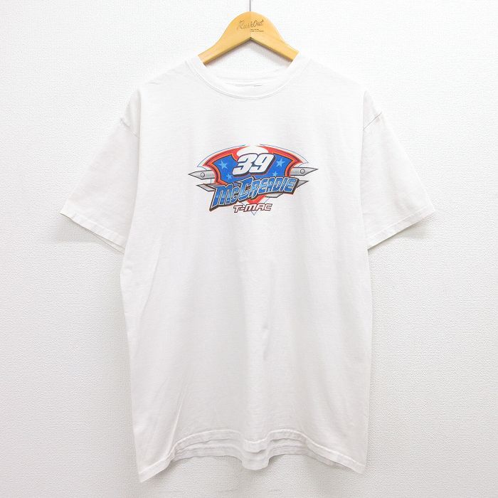 L/古着 半袖 ビンテージ Tシャツ メンズ 00s レーシングカー ティムマクリーディー 39 コットン クルーネック 白 ホワイト 22jul25 中_画像1