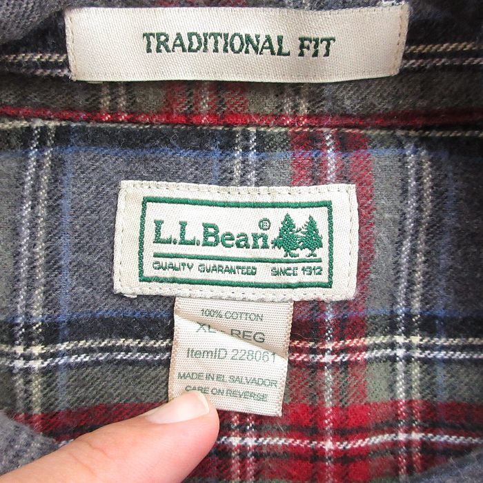 XL/古着 エルエルビーン LLBEAN 長袖 フランネル シャツ メンズ 00s 大きいサイズ コットン ボタンダウン グレー 霜降り他 タータン チ_画像4