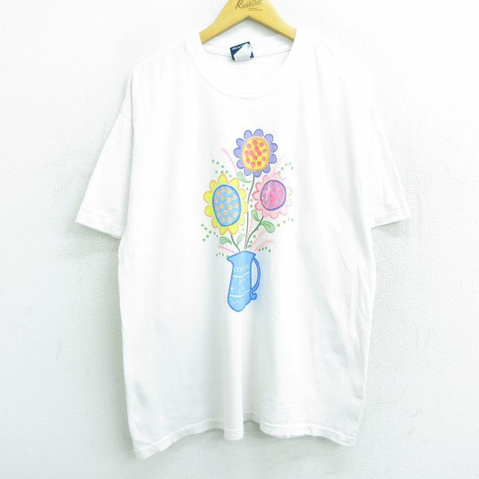 古着 半袖 ビンテージ Tシャツ レディース 00s 花 コットン クルーネック 白 ホワイト 22jun14 中古_画像1