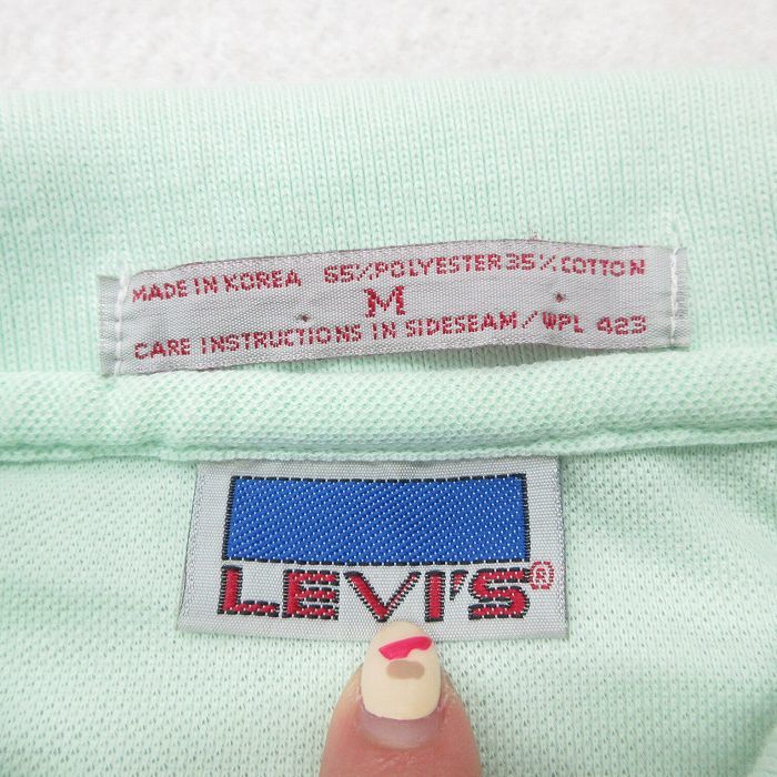 M/古着 リーバイス Levis 半袖 ブランド ポロ シャツ メンズ 80s BAKERS CUPBOARD エアブラシ ハンドペイント 鹿の子 薄緑 グリーン sp_画像7