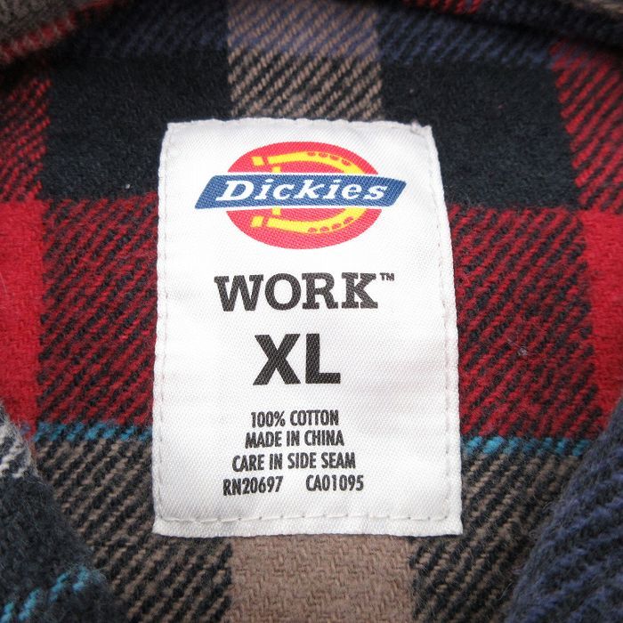 XL/古着 ディッキーズ Dickies 長袖 ヘビー フランネル シャツ メンズ コットン 紺他 ネイビー チェック 23oct13 中古 トップス_画像5