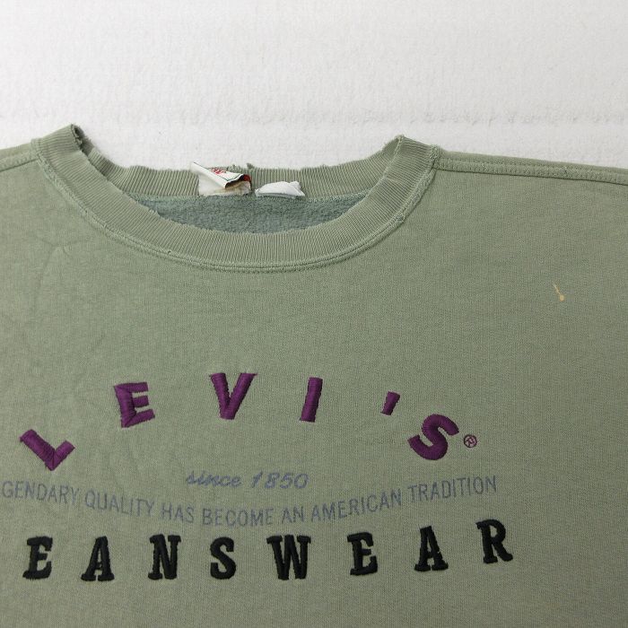 古着 リーバイス Levis 長袖 スウェット レディース 00s ビッグロゴ 刺繍 大きいサイズ クルーネック 薄緑 グリーン 23nov08 中古 スエ_画像9