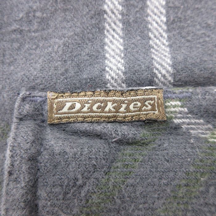 XL/古着 ディッキーズ Dickies 長袖 ヘビー フランネル シャツ メンズ 大きいサイズ ロング丈 コットン 濃グレー 霜降り他 チェック 23_画像4