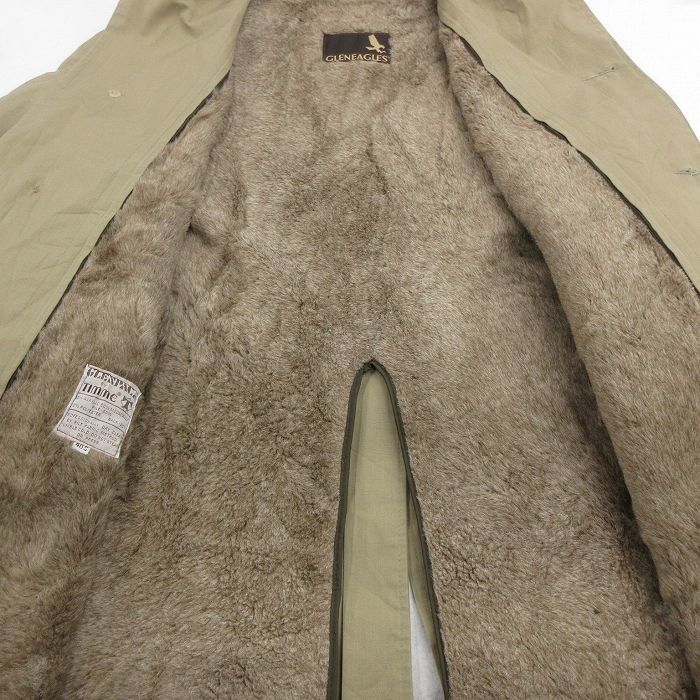 L/ old clothes long sleeve turn-down collar coat men's 90s long height . beige khaki inside side fur 23feb15 used outer 