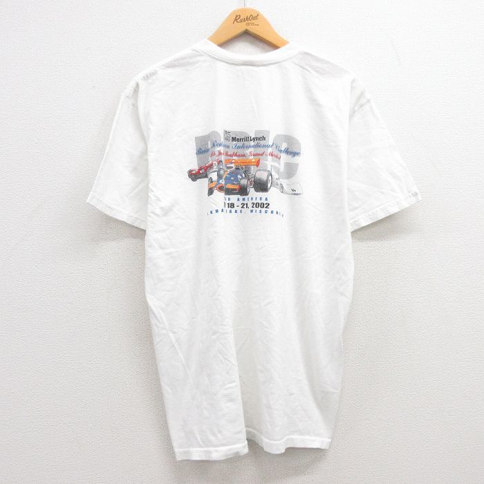 XL/古着 半袖 ビンテージ Tシャツ メンズ 00s レーシングカー コットン クルーネック 白 ホワイト 23jul22 中古_画像1