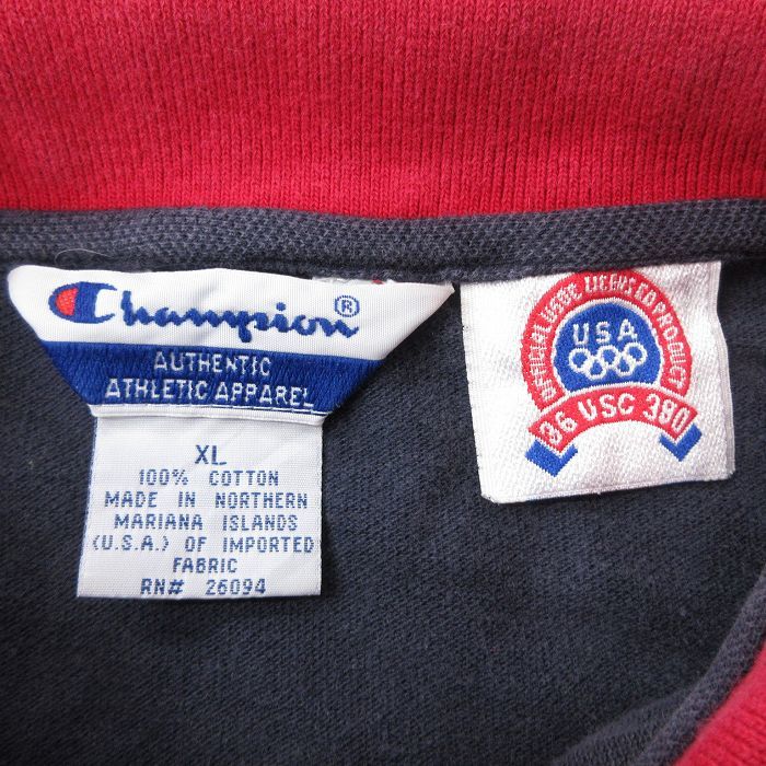 XL/古着 チャンピオン champion 半袖 ブランド ポロ シャツ メンズ 90s USAオリンピック 大きいサイズ 鹿の子 コットン 紺他 ネイビー_画像4