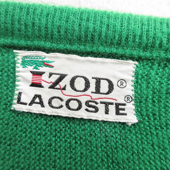 L/古着 ラコステ LACOSTE IZOD 長袖 ブランド セーター メンズ 80s ワンポイントロゴ アクリル Vネック 緑 グリーン 23dec06 中古 ニッ_画像3