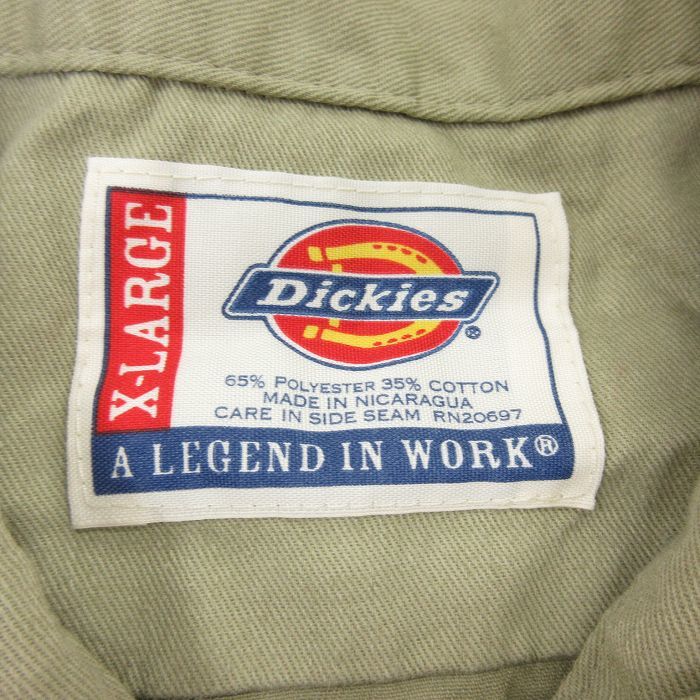 XL/古着 ディッキーズ Dickies 長袖 ワーク シャツ メンズ 大きいサイズ ロング丈 緑系 グリーン 22oct13 中古 トップス_画像4