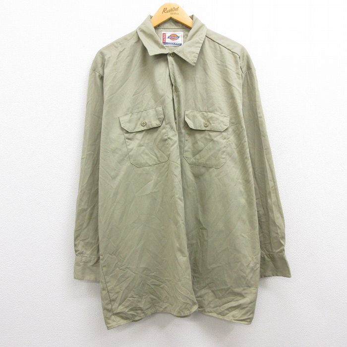 XL/古着 ディッキーズ Dickies 長袖 ワーク シャツ メンズ 大きいサイズ ロング丈 緑系 グリーン 22oct13 中古 トップス_画像1