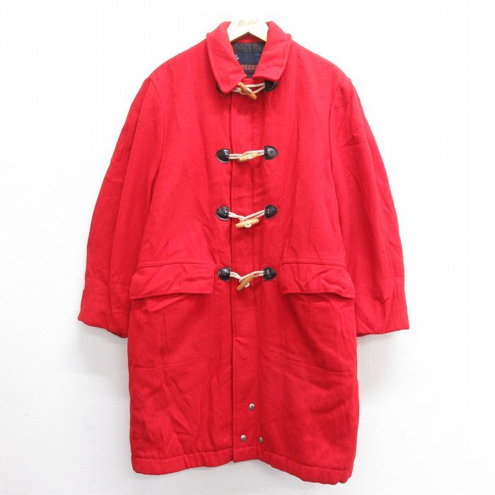 L/ old clothes Mac rega- long sleeve Vintage wool duffle coat men's 70s long height ta long red red inside side quilting 23feb07 used 