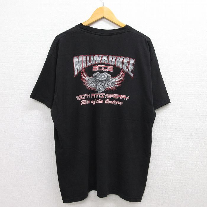 XL/古着 半袖 ビンテージ Tシャツ メンズ 00s バイク エンジン 死神 ミルウォーキー 大きいサイズ コットン クルーネック 黒 ブラック_画像2