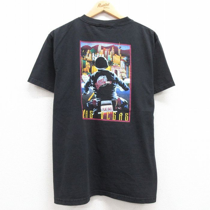 M/古着 半袖 ビンテージ Tシャツ メンズ 90s プラネットハリウッド ラスベガス バイク コットン クルーネック 黒 ブラック spe 23apr05_画像1