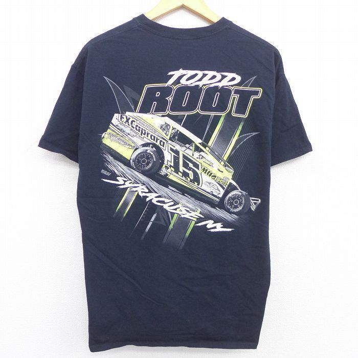 L/古着 半袖ビンテージ Tシャツ メンズ 00s ROOT シボレー レーシングカー コットン クルーネック 黒 ブラック 22may24 中古_画像1