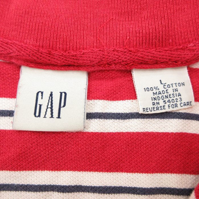 L/古着 ギャップ GAP 長袖 ブランド ポロ シャツ メンズ 00s 大きいサイズ 鹿の子 コットン 赤他 レッド ボーダー 23aug09 中古 トップ_画像2