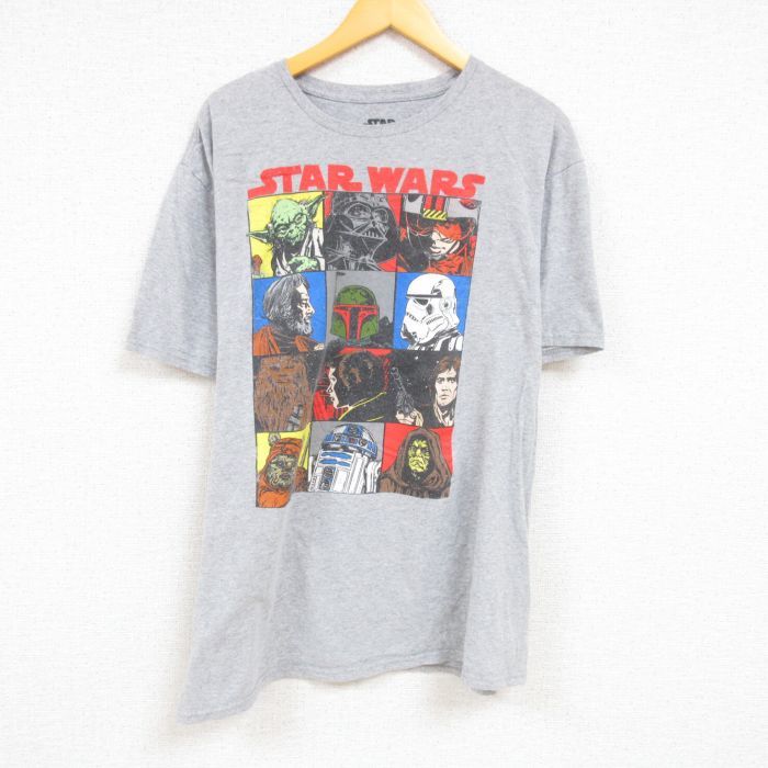 XL/古着 半袖 Tシャツ メンズ スターウォーズ STAR WARS ウィケットＷウォリック ハンソロ 大きいサイズ クルーネック グレー 霜降り 2_画像1