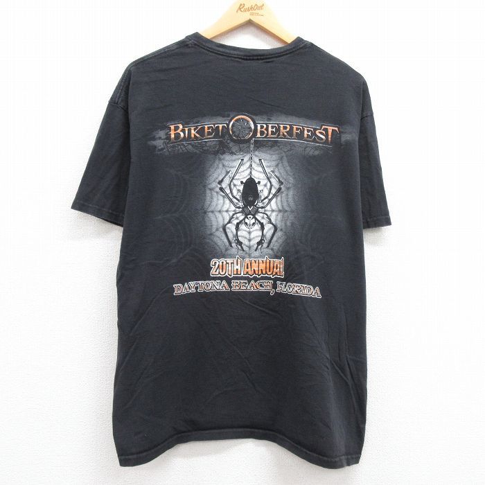 XL/古着 半袖 Tシャツ メンズ クモ BIKE TO BERFEST コットン クルーネック 黒 ブラック 23may08 中古_画像1