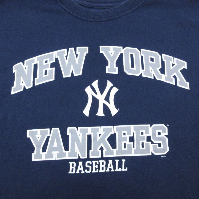 XL/古着 半袖 Tシャツ メンズ MLB ニューヨークヤンキース 大きいサイズ クルーネック 紺 ネイビー メジャーリーグ ベースボール 野球_画像2