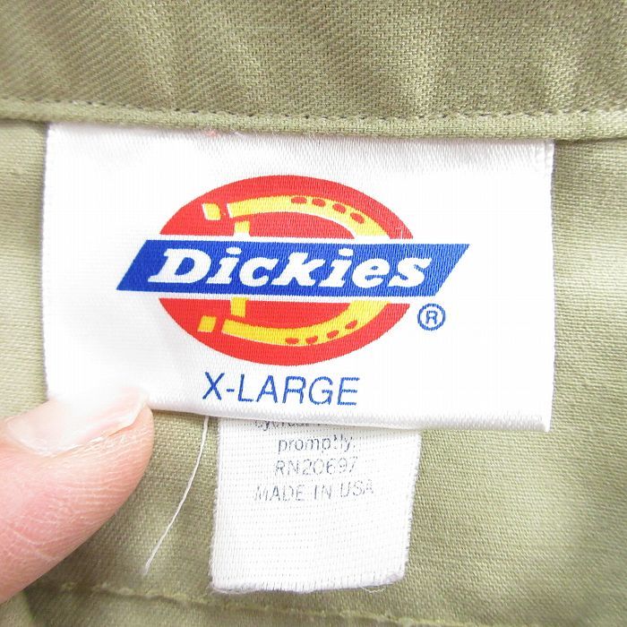 XL/古着 ディッキーズ Dickies 半袖 ワーク シャツ メンズ 90s 大きいサイズ ロング丈 ベージュ カーキ 23may16 中古 トップス_画像2