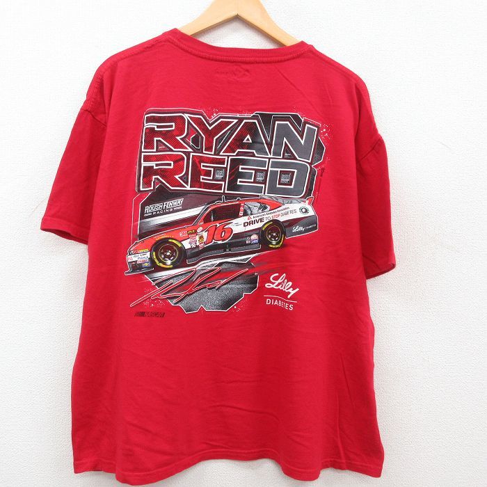XL/古着 半袖 Tシャツ メンズ NASCAR ライアンリード レーシングカー 大きいサイズ コットン クルーネック 赤 レッド 23jul21 中古_画像2
